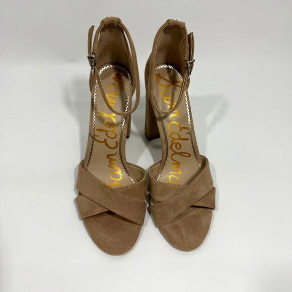 Sam Edelman Women’s Size 9.5 Golden Caramel Suede Yancy Block Heel Sandals New - Picture 5 of 9